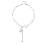 Popular long square card zinc pendant necklace