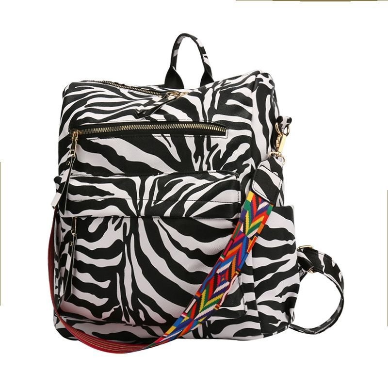 13 (2) Zebra Print Simple British Style Backpack - Image 1
