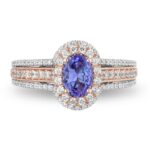 Enchanted Ariel Oval Tanzanite and Crystal Double Frame Engagement Ring in Two-Tone Copper and zinc alloy