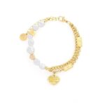Love letters pendant bracelet with single string of pearls bracelet