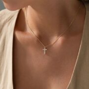 18K Gold-Plated Copper Cross Necklace with Zircon Stones - Image 3