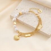 Love letters pendant bracelet with single string of pearls bracelet - Image 5